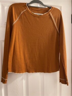 ASVIVID Women's Rust Color Waffle Knit Long-Sleeve Tee